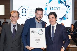 En la foto:  Pedro Duque,  Ministro de Ciencia e Innovación,  Manuel Suárez, CEO de Tyris AI y Manuel Marique  presidente de SACYR.